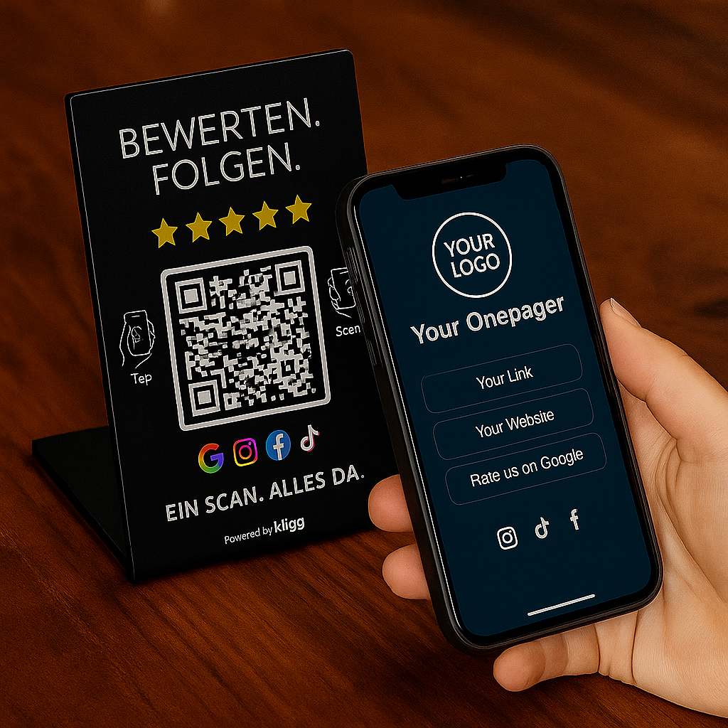 Kligg – Black NFC & QR Stand "A scan. Everything is there." - Image 2